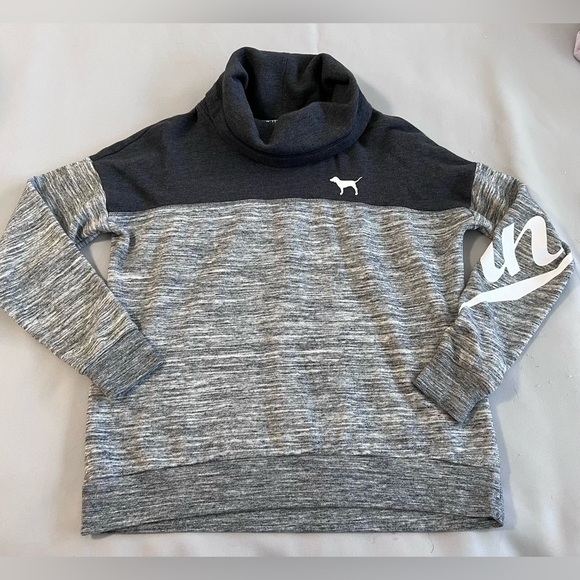 Victoria’s Secret PINK Sweatshirt Womens Sz XS  Gray Spell Out High Cowl Neck - Picture 3 of 8
